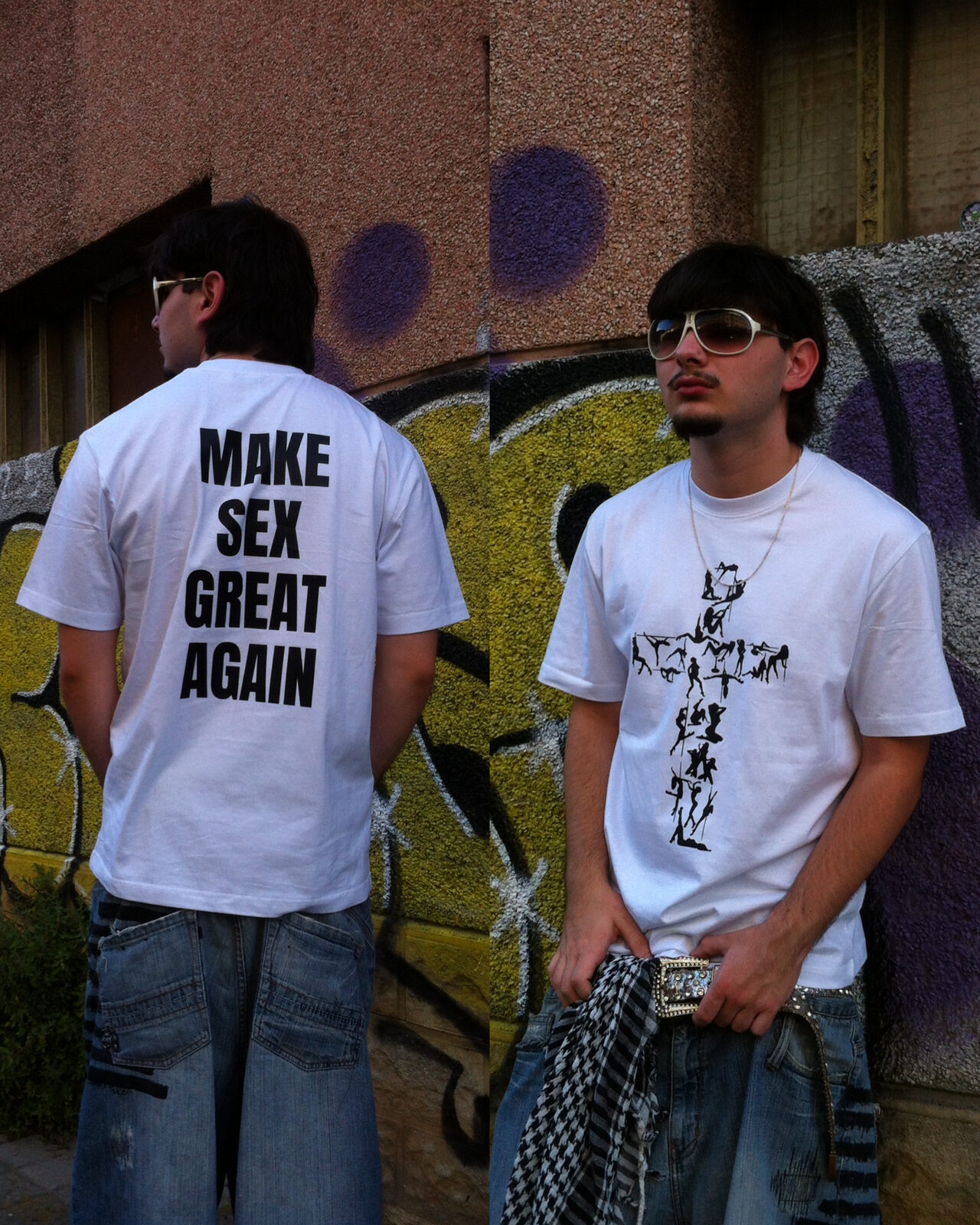 Dos chicos con camisetas MSGA y de la cruz